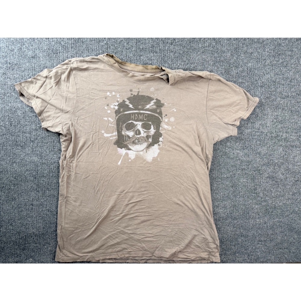 Harley Davidson HDMC Skull Graphic Tee Mens L Tan Brown Biker Workwear T-Shirt